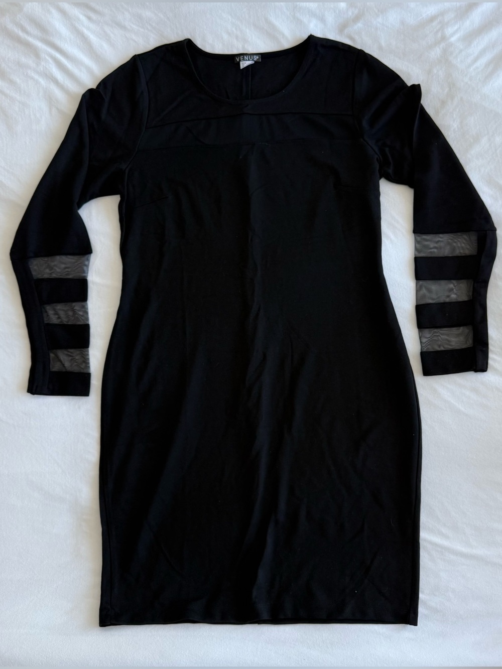 Venus Black Long Sleeve Sheer Mesh Cutout Bodycon Dress